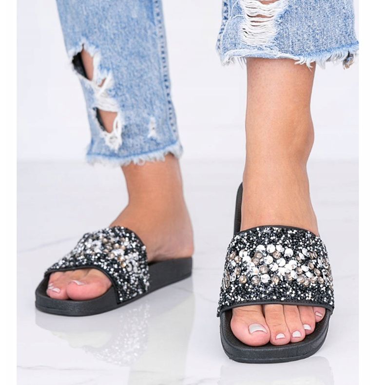 Crne ženske Bling Bling papuče crno 1