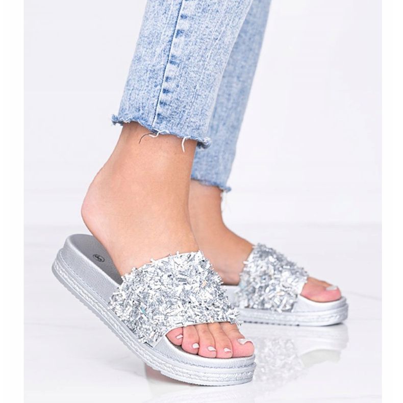 Srebrne papuče s kubnim cirkonijem Love Bling srebro 1