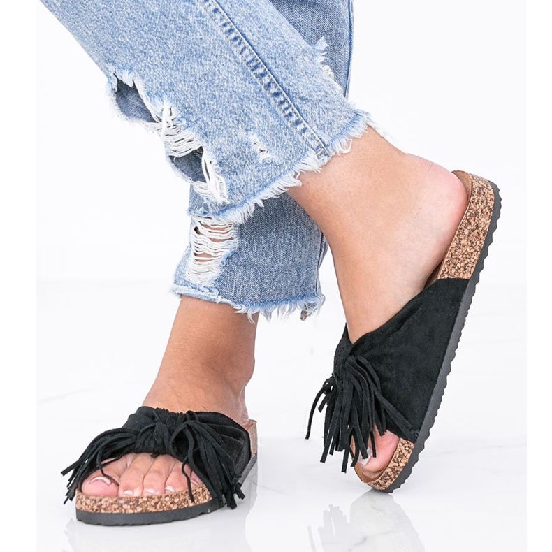 Crne sandale na potplatu Crys od pluta crna 1