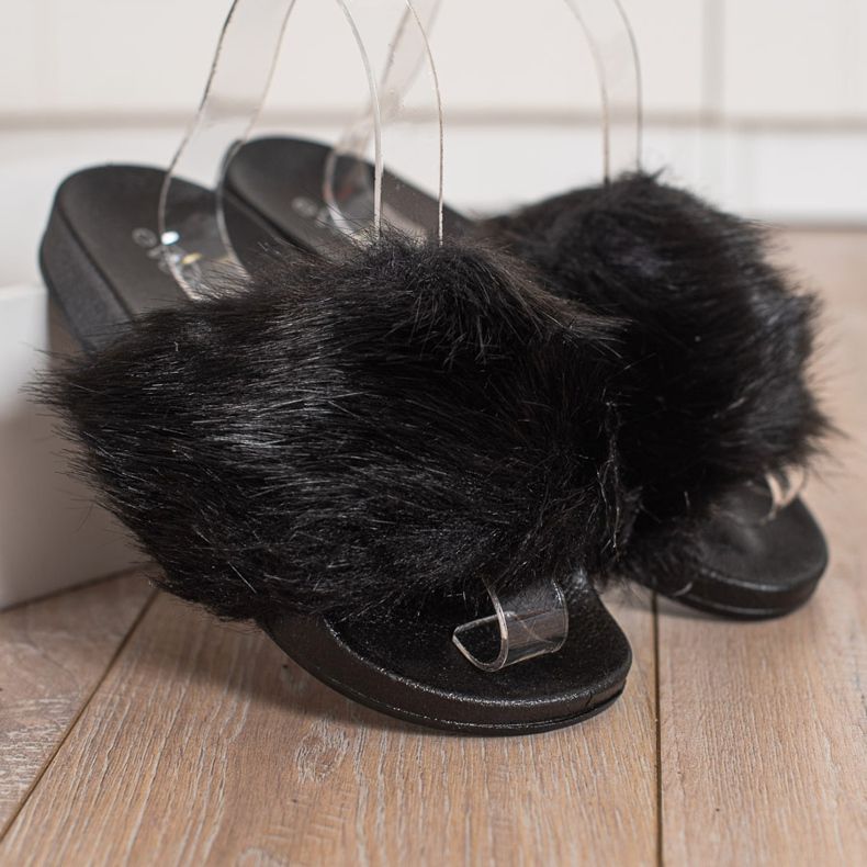 Evento Papuče s krznom crno 2