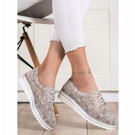 Goodin Ažurne kožne cipele bež smeđa zlatna 1