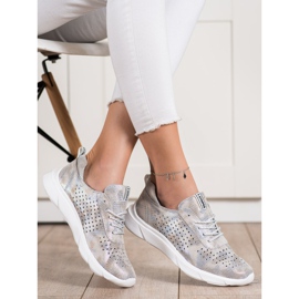 Goodin Sjajne kožne tenisice bež siva zlatni 2