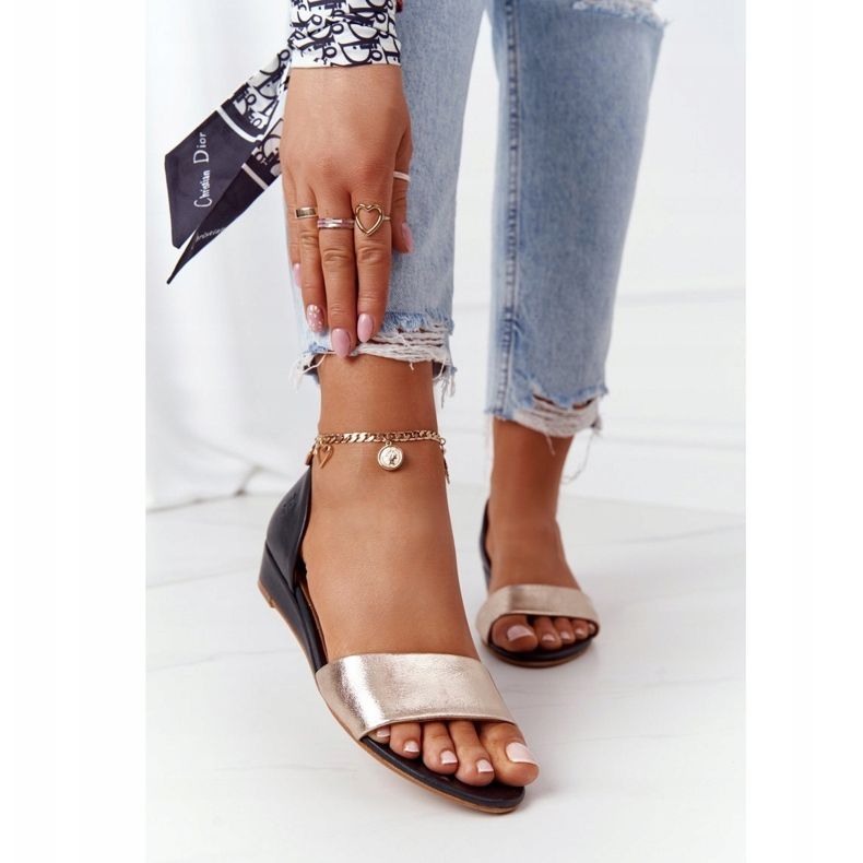 Kožne sandale Maciejka 1971-46 Crna i zlatna crno 2