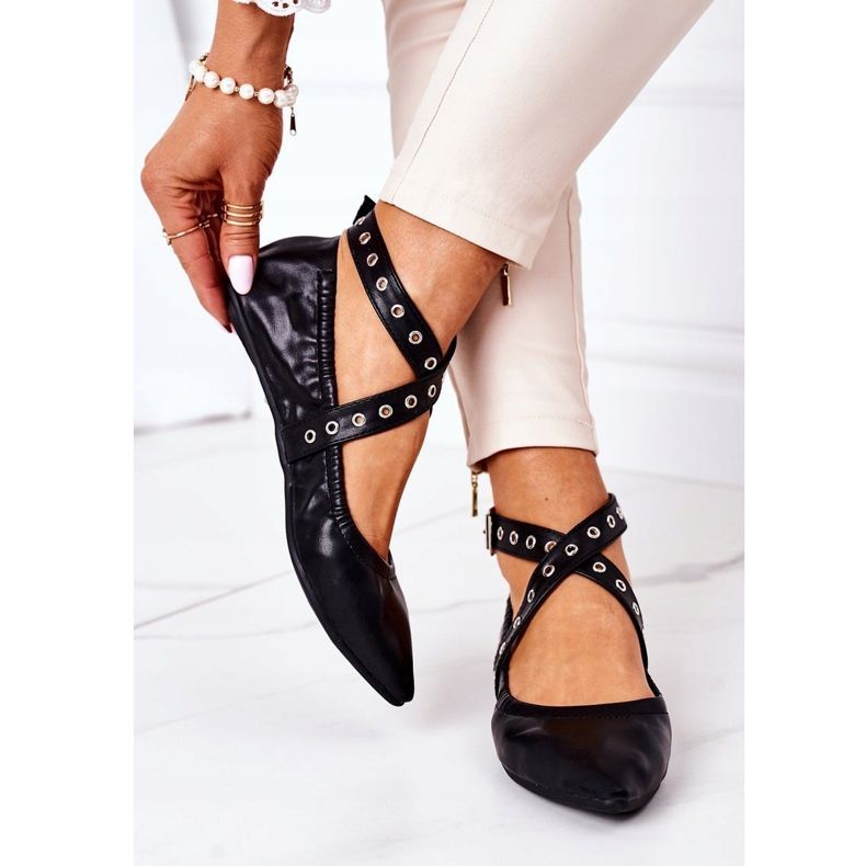 Složene kožne Lu Boo crne balerinke crno 2