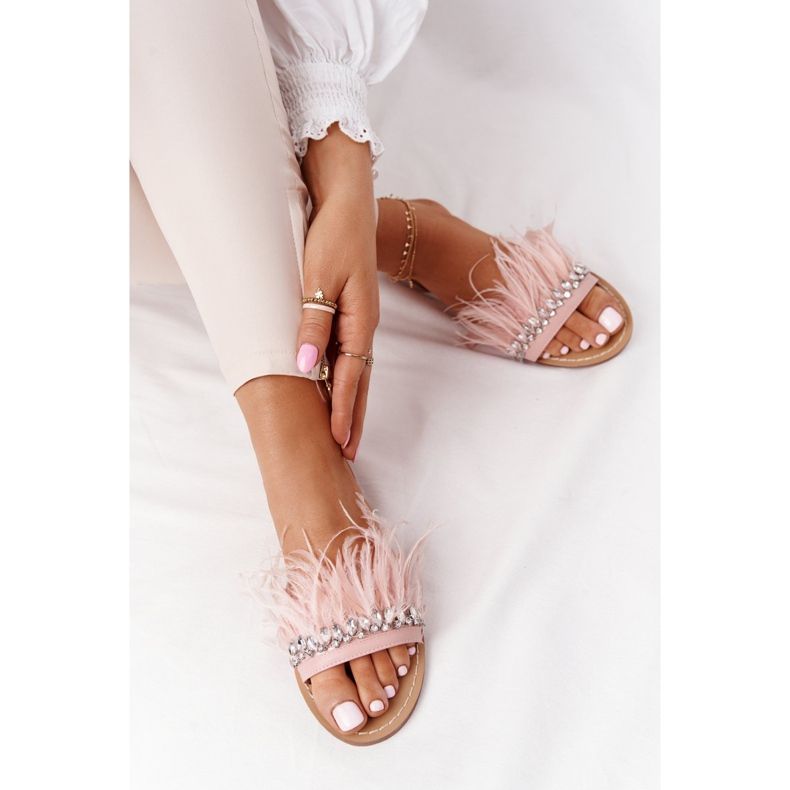 Papuče s perjem Lu Boo Pink ružičasta 1