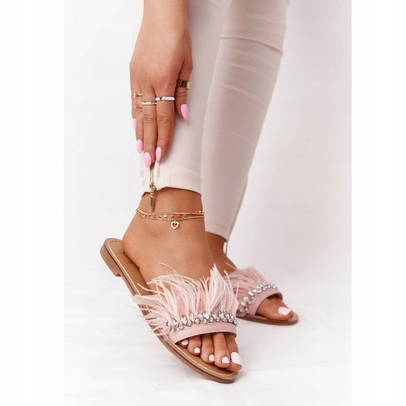 Papuče s perjem Lu Boo Pink ružičasta 2