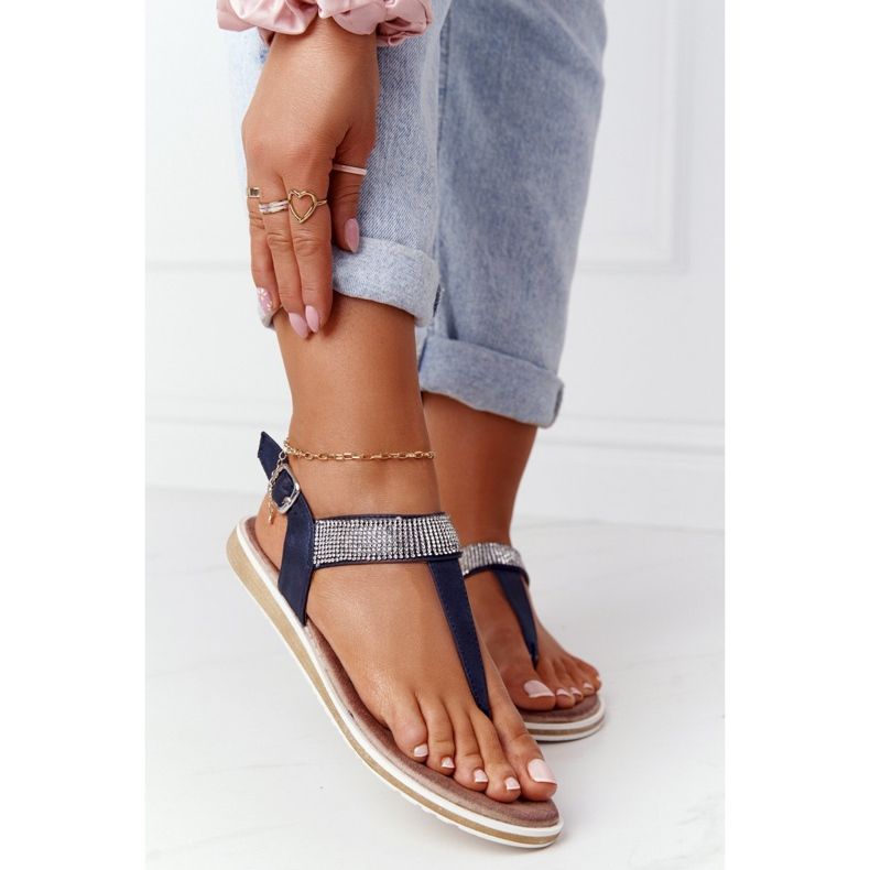 S.Barski Sandale Japanke s cirkonijima S. Barski 701-12 Navy Blue smeđa mornarsko plava 1