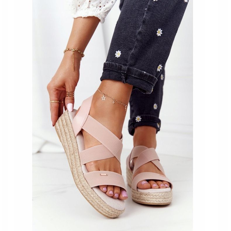 Sandale na klin s rebrastim reljefom Big Star HH274413 Ružičasta 2