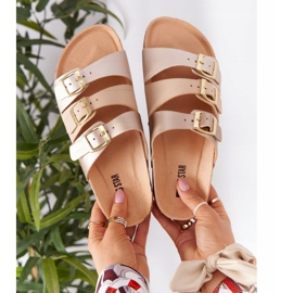 Kožne profilne papuče Big Star HH274585 Bež i zlatna zlatni 1