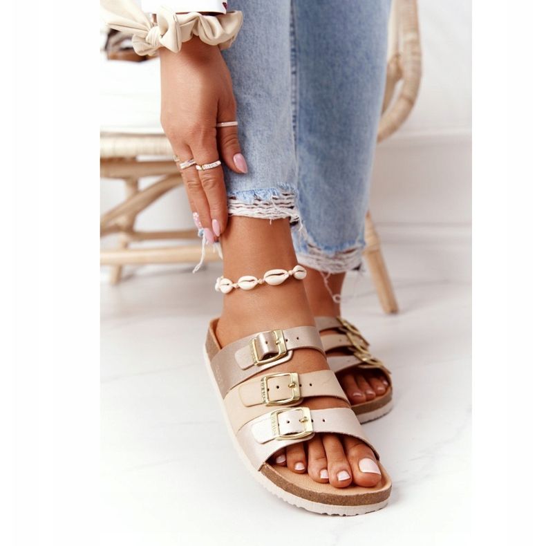 Kožne profilne papuče Big Star HH274585 Bež i zlatna 2