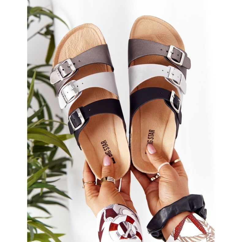 Kožne profilne papuče Big Star HH274588 Crna i srebrna crno 1