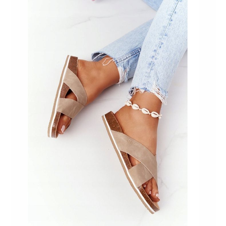 Kožne profilne papuče Big Star HH274593 Bež 1