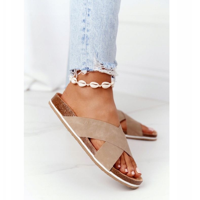 Kožne profilne papuče Big Star HH274593 Bež 2