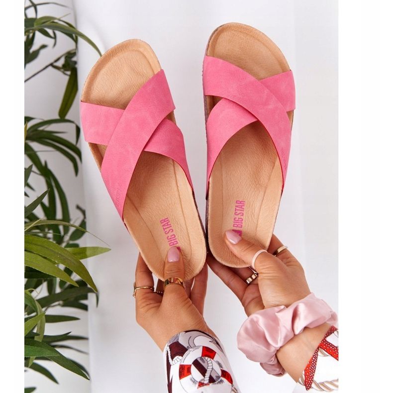 Kožne profilne papuče Big Star HH274597 Fuchsia ružičasta 1