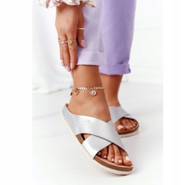 Kožne profilne papuče Big Star HH274650 Srebrna srebro 1