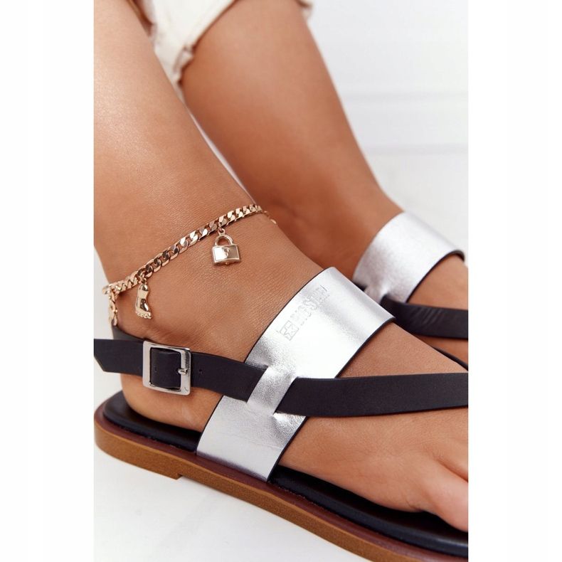 Kožne sandale Japanke Big Star HH274712 Crna i srebrna crno srebro 1