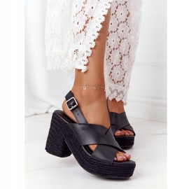 Crne sandale na visoku petu s pletenicom Big Star HH274387 crna 2