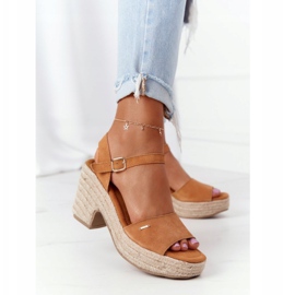 Sandale na visoku petu s pletenom Big Star dekom HH274394 smeđa 1