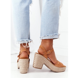 Sandale na visoku petu s pletenom Big Star dekom HH274394 smeđa 2