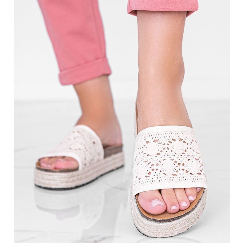 Bež papuče Glam Shape od čipke 1