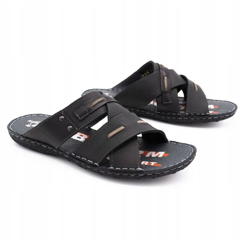 Kampol Muške kožne papuče 201/3 crne crna 3