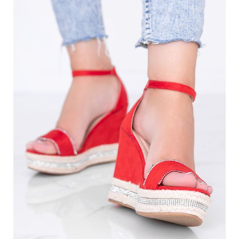 Crvene sandale na klin s kubnim cirkonijem Sun Sparrow crvena 1