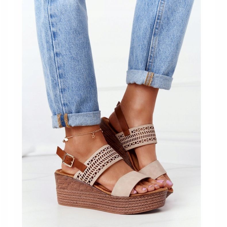 S.Barski Ažur sandale na klin S. Barski GD-47 Bež 1