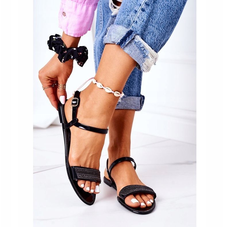 LU BOO Gumene sandale s Black Beach Time Glitterom crna 2