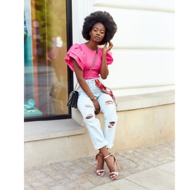 Sandale na visoku petu sa zmijskim uzorkom Lu Boo Pink ružičasta raznobojna 2