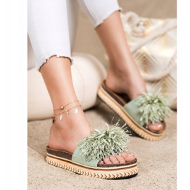 SHELOVET Modne papuče s resama zelena 1