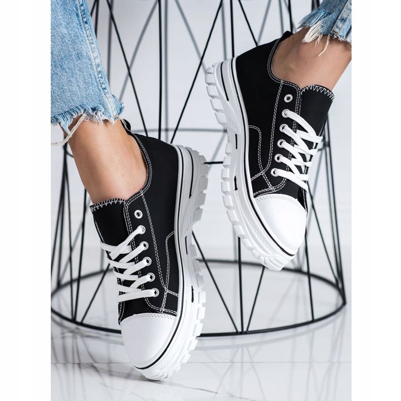 SHELOVET Tenisice s eko kožom na platformi crno 2