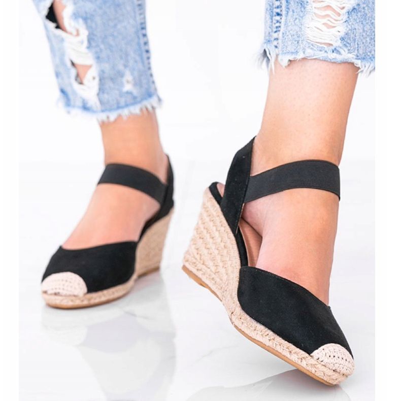 Crne espadrile na klinu Louise crno 1
