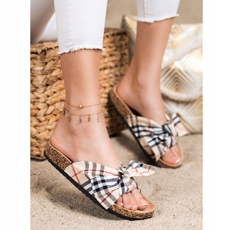 Bona Papuče s kariranim mašnom raznobojna 1