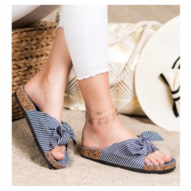 Bona Papuče s prugastim mašnom bijela plava 2