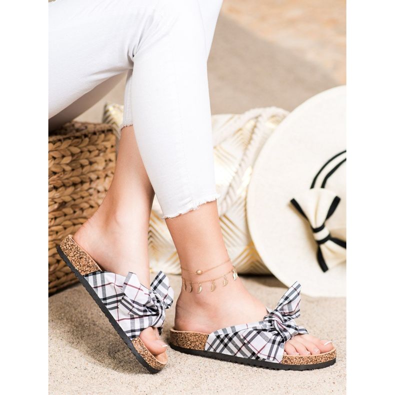 Bona Papuče s kariranom mašnom raznobojna 2