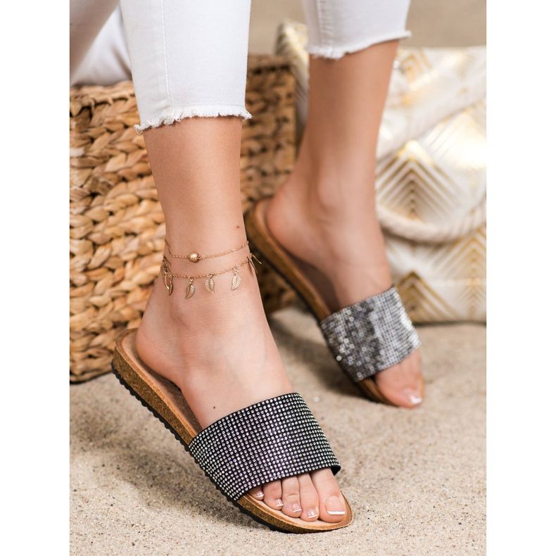 Bona Elegantne papuče s kubnim cirkonijem crna 1