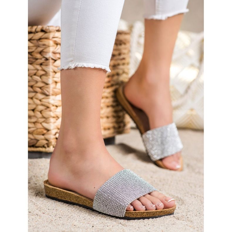 Bona Elegantne papuče s kubnim cirkonijem srebro 1