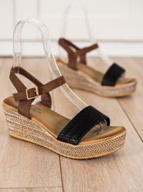 Bona Modne sandale na klin smeđa crna 1