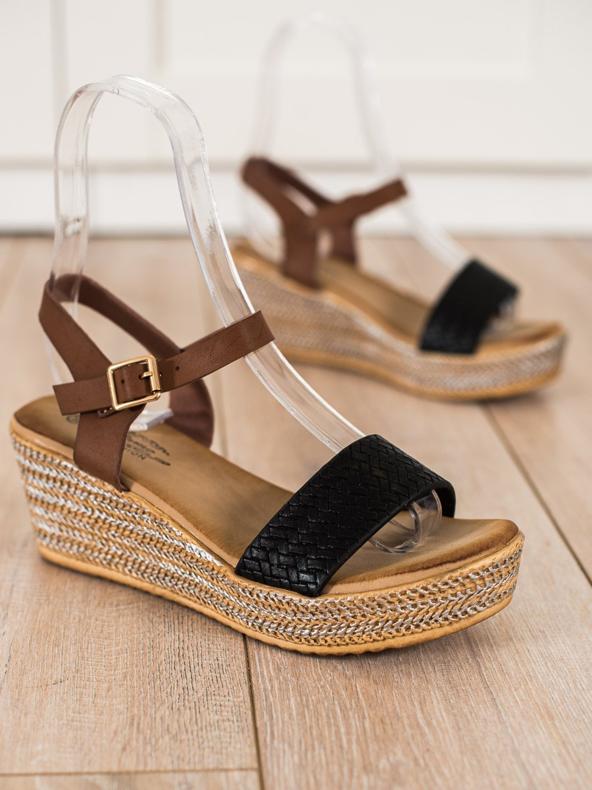 Bona Modne sandale na klin smeđa crna 1