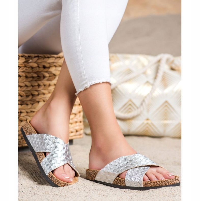 Bona Udobne papuče od eko kože srebro 2