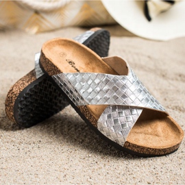 Bona Udobne papuče od eko kože srebro 1