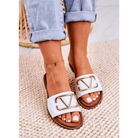 Nicole Ženske klasične kožne papuče bijele Evie bijela zlatna 1