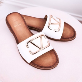 Nicole Ženske klasične kožne papuče bijele Evie bijela zlatna 2