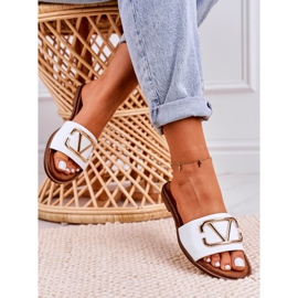 Nicole Ženske klasične kožne papuče bijele Evie bijela zlatni 5