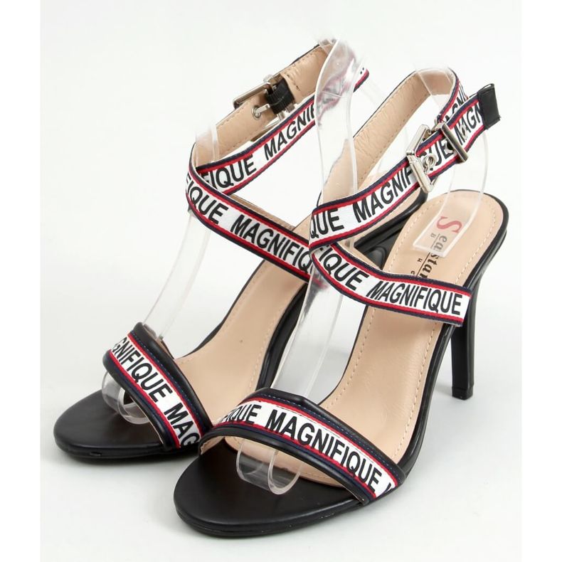 Crne sandale na visoku petu LL-170P Crna bijela crno 1