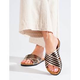 Bona Ležerne japanke na pruge crna zlatni 1