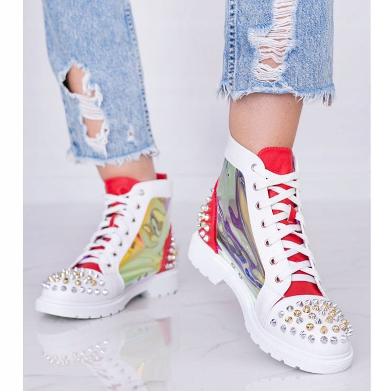 Bijele i crvene prozirne čizme s Lea klinovima bijela crvena 1