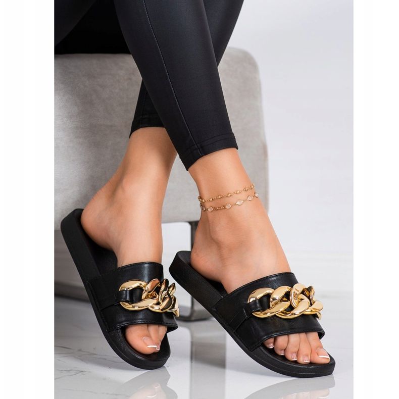 SHELOVET Crne papuče s ukrasom crno 2