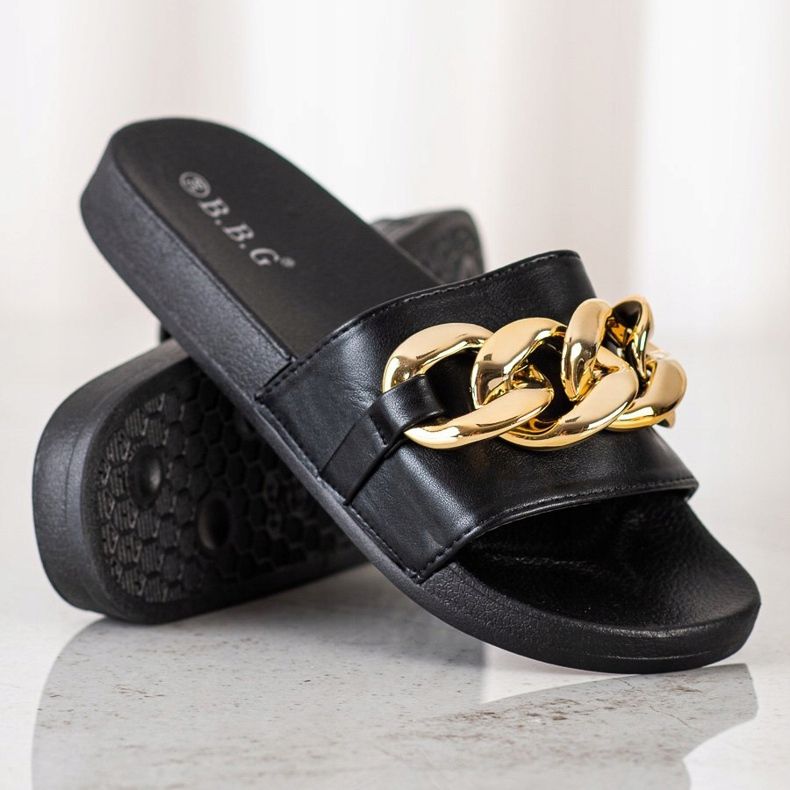 SHELOVET Crne papuče s ukrasom crno 1