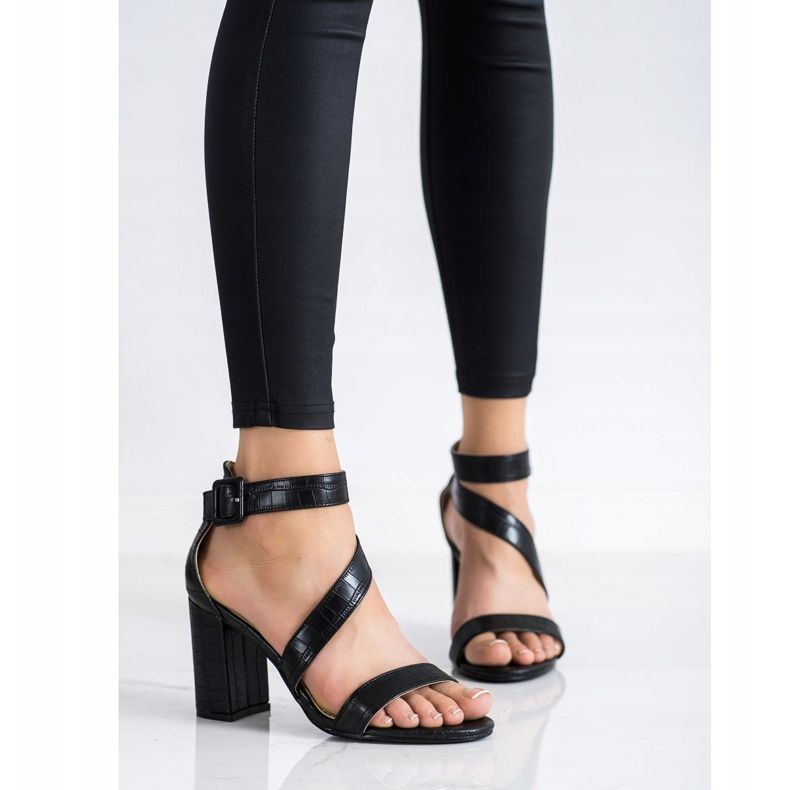 Renda Sandale na šanku s eko kožom crna 2